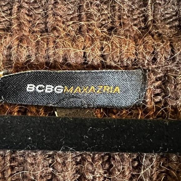 BCBG MAXAZRIA Cardigan Sweater Brown Chunky Knit Bell Sleeves Alpaca Blend Sz L‌ - Picture 4 of 8